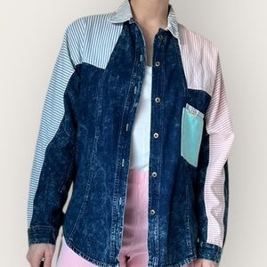 1980s Vintage Striped Denim Shirt. Size L
